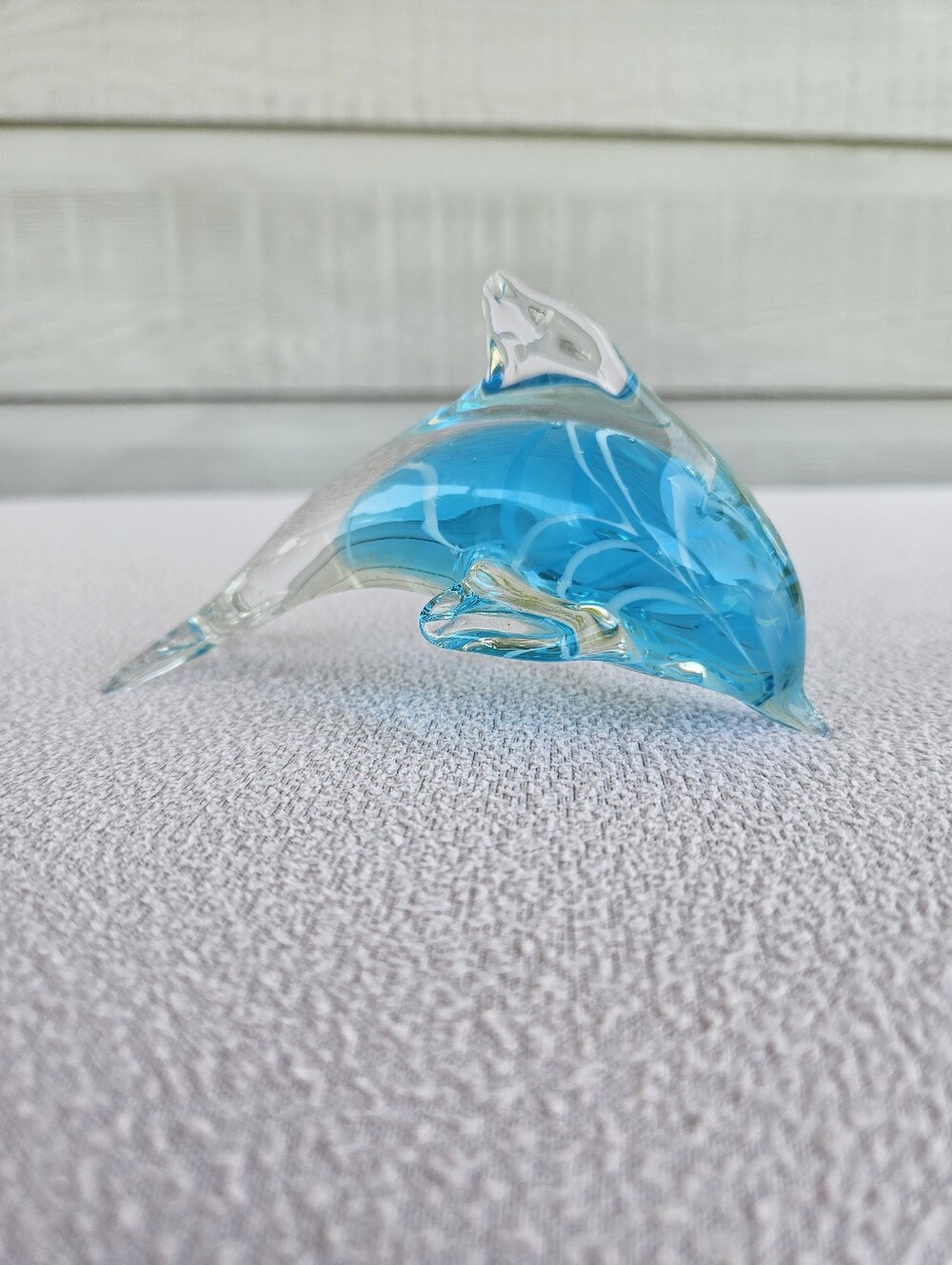 VTG Art Glass Bottlenose Dolphin Figurine 5" Blue White Beach Cottage Ocean
